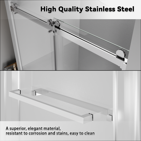 BATHWILLER Glass Shower Door Frameless: 50"-58" W x 75" H Waterproof Glass Shower Door 5/16" (8mm) Clear Tempered Glass, Dual Sliding Doors, Stainless Steel Hardware, Chrome Finish