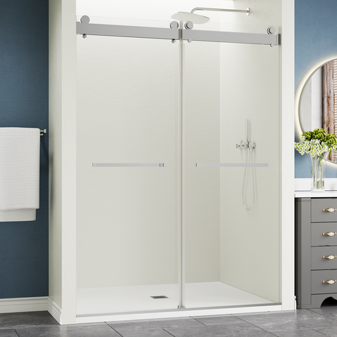 BATHWILLER Glass Shower Door Frameless: 50"-58" W x 75" H Waterproof Glass Shower Door 5/16" (8mm) Clear Tempered Glass, Dual Sliding Doors, Stainless Steel Hardware, Chrome Finish