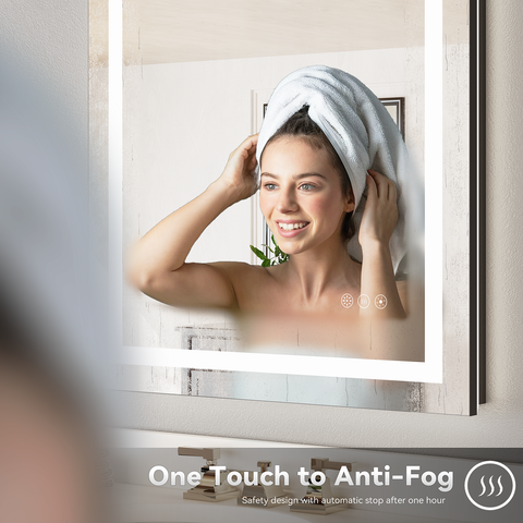 LED Bathroom Mirror Black Frame: 24"x36" Wall Vanity Mirrors with lights Front and Backlit, Lighted Mirrors with Smart Anti-Fog, 3 Colors Dimmable, HD Glass, ETL Listed, Matte Black