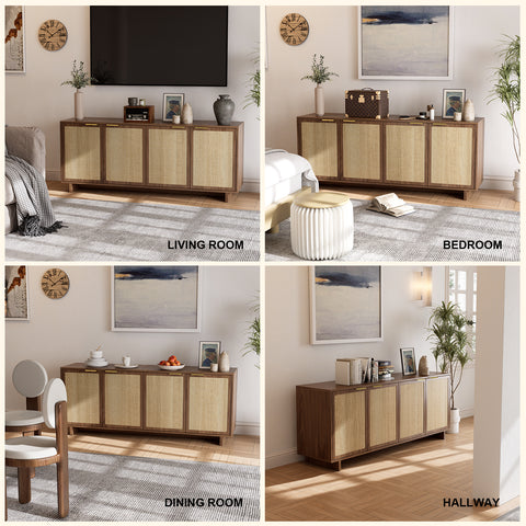 TV Stand for Living Room, Boho Entertainment Center for Bedroom with Adjustable Shelves, Farmhouse Television Stands with Large Storage, Media Console Table for TVs up to 45 50 55 60 65in
