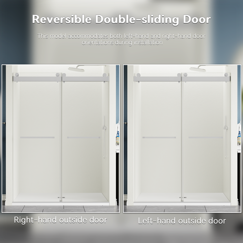 BATHWILLER Glass Shower Door Frameless: 50"-58" W x 75" H Waterproof Glass Shower Door 5/16" (8mm) Clear Tempered Glass, Dual Sliding Doors, Stainless Steel Hardware, Chrome Finish