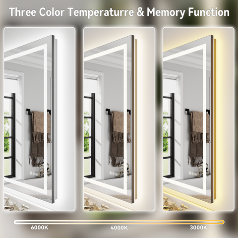 LED Bathroom Mirror Black Frame: 24"x36" Wall Vanity Mirrors with lights Front and Backlit, Lighted Mirrors with Smart Anti-Fog, 3 Colors Dimmable, HD Glass, ETL Listed, Matte Black